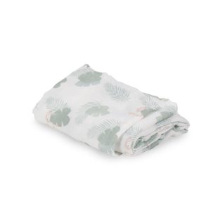 Muselina 120 bambú-algodón Monstera Monkey Hunter green