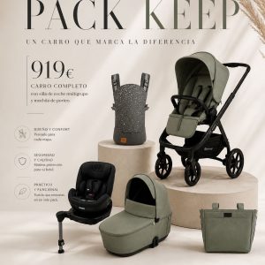 PACK KEEP Carrito 2en1, silla de coche multigrupo y Mochila de porteo