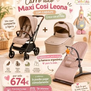 PACK Carro DUO Leona Maxi Cosi. Carrito con capazo y silla de paseo y hamaca ergonómica.