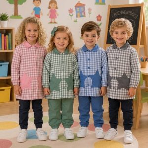 Baby personalizado con estrella, con botones y mangas para la escuela infantil, guarde o cole (con nombre bordado)